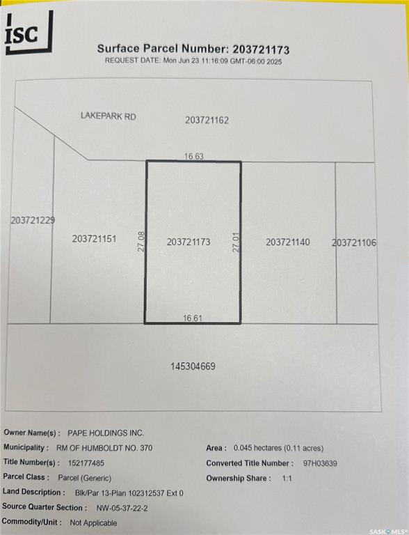 Second View of 13 Lakepark Road, Humboldt Rm No. 370, Saskatchewan, S0K 2A0
