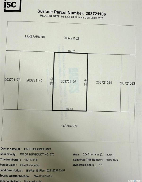 Second View of 15 Lakepark Road, Humboldt Rm No. 370, Saskatchewan, S0K 2A0