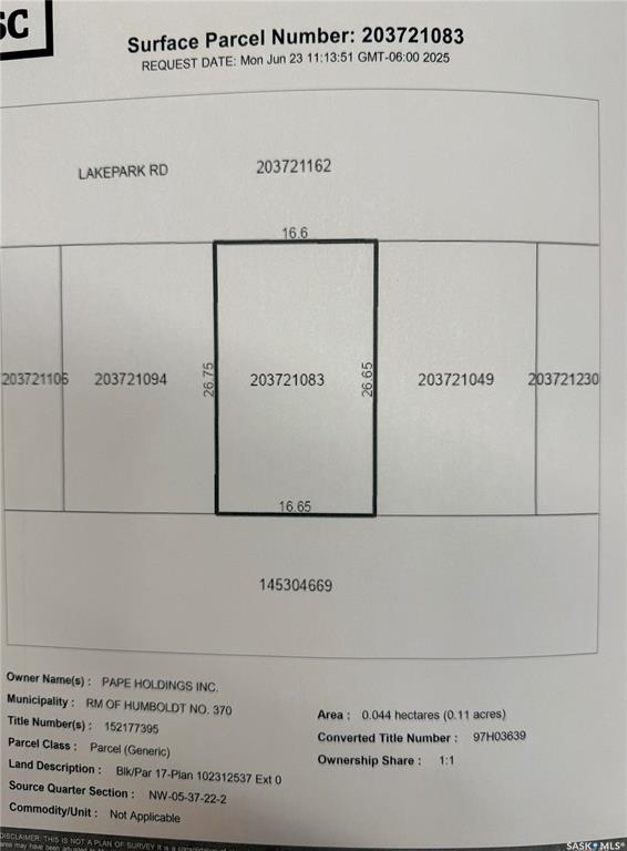 Second View of 17 Lakepark Road, Humboldt Rm No. 370, Saskatchewan, S0K 2A0