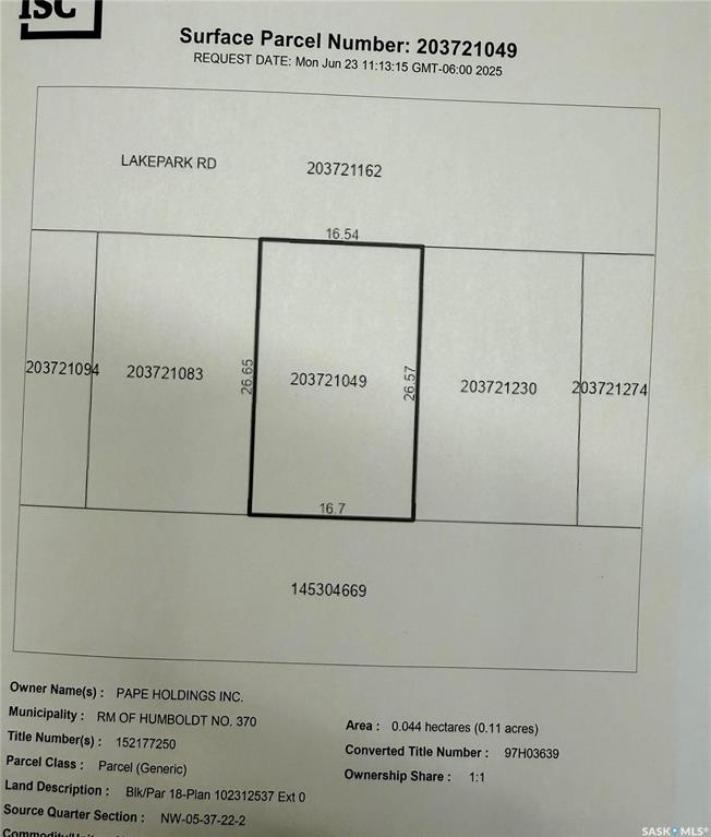 Second View of 18 Lakepark Road, Humboldt Rm No. 370, Saskatchewan, S0K 2A0