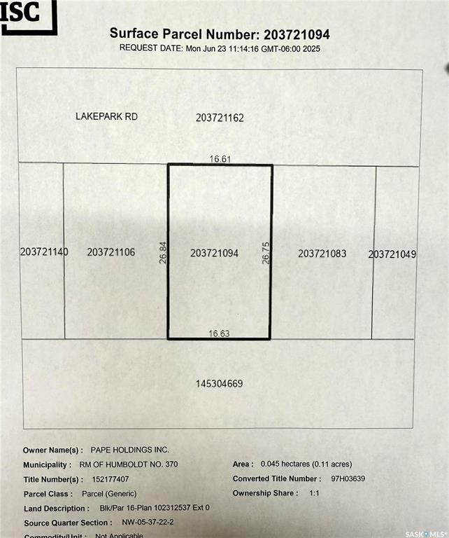 Second View of 16 Lakepark Road, Humboldt Rm No. 370, Saskatchewan, S0K 2A0
