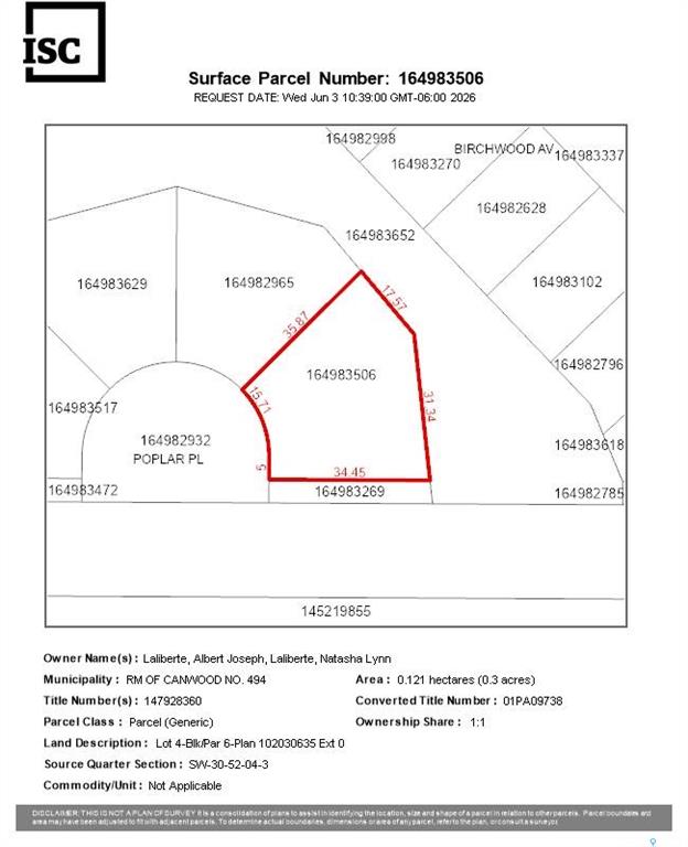 Lot 4, Block 6 Poplar place, SK038120, Saskatchewan,