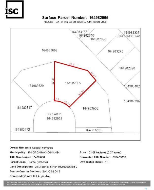 lot 3 blk 6 Poplar place, SK043986, Saskatchewan,